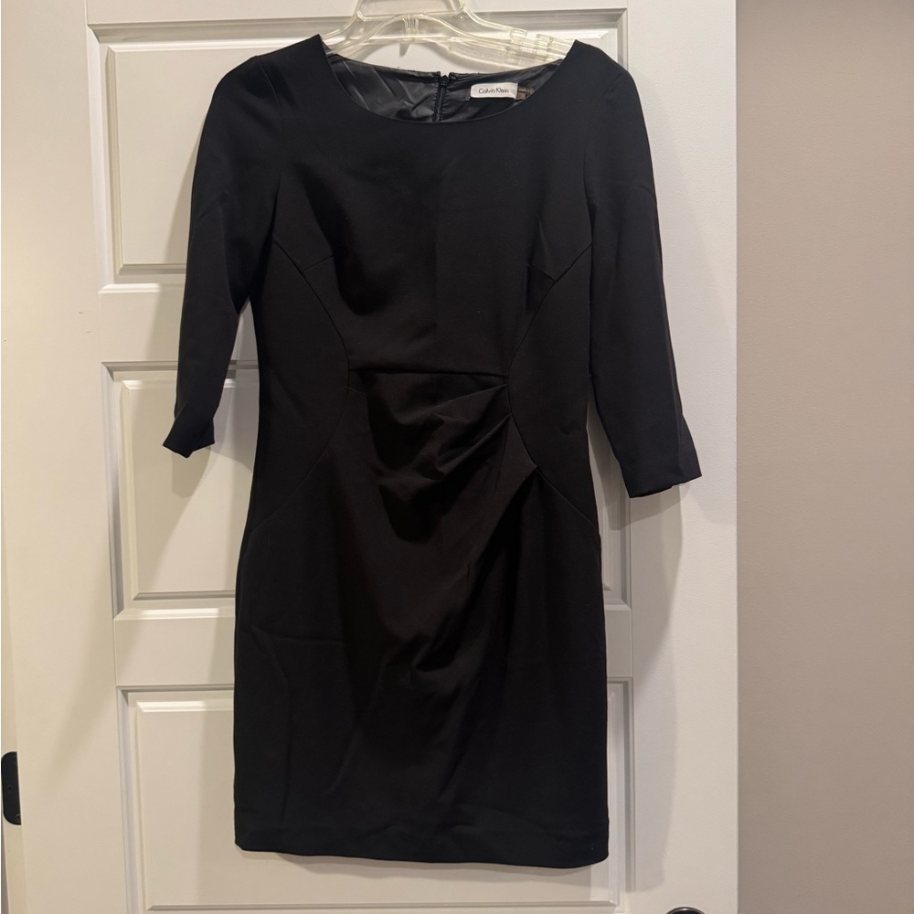 Calvin Klein Black Sheath Dress 3/4 Sleeve Crew Neck